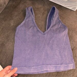Purple-grey blue Ribbed Knit Tank Top athletic vneck small